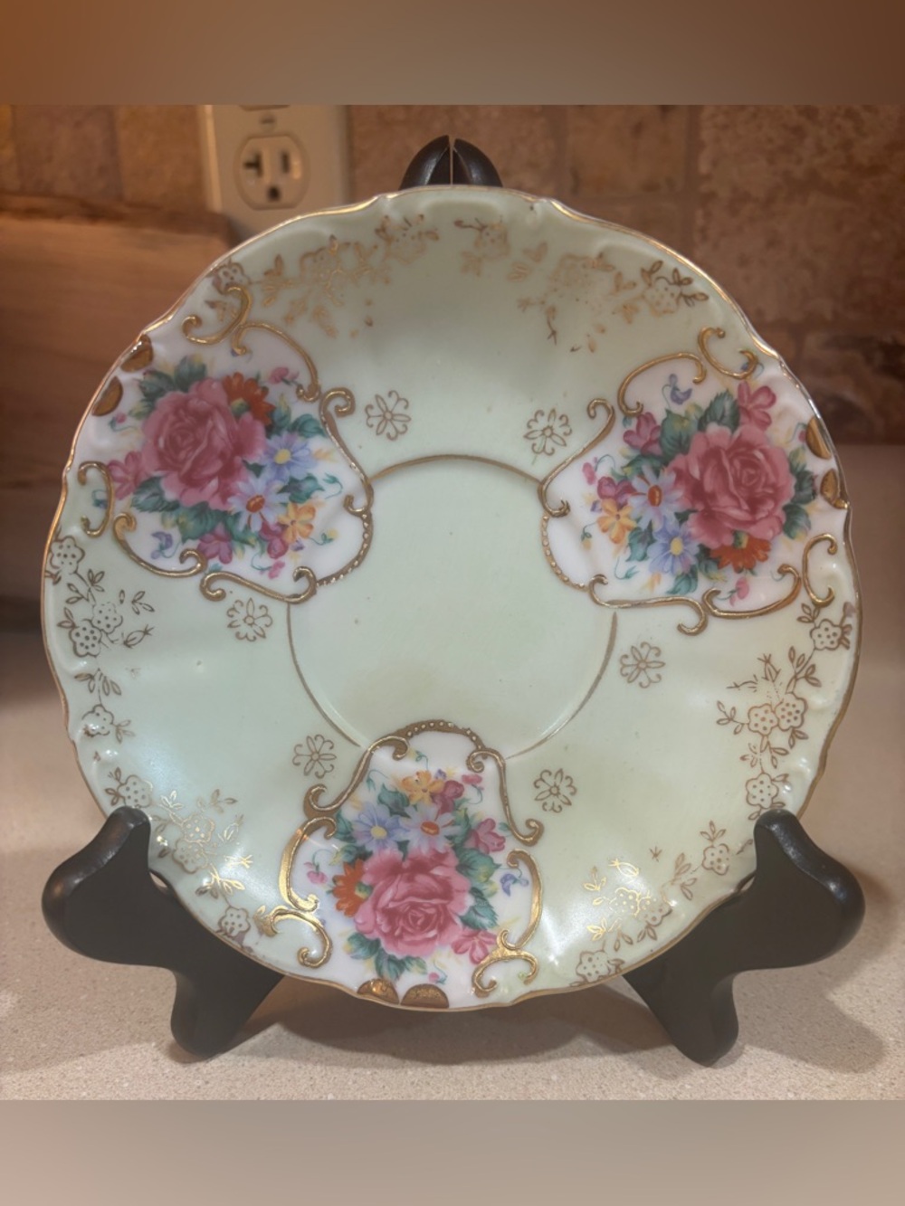 Vintage Floral Fine China Saucer- Pink Roses with Gold Trim